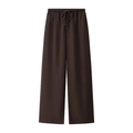 Pantaloni larghi marrone scuro da donna con coulisse, vita alta elastica e taglio dritto - XL / Caffè Scuro