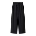 Pantaloni neri minimalisti da donna con gamba dritta, coulisse e vita elastica morbida - XL / Nero