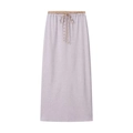 Lavender midi skirt with elastic waist and checkered drawstring detail - S / Light Purple Skirt