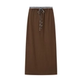Brown midi skirt with black and white checkered elastic waistband and drawstring detail - S / Coffee Skirt