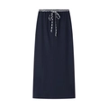 Navy blue midi skirt with black and white checkered elastic drawstring waistline - S / Navy Blue Skirt