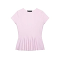 Top de punto rosa claro con manga corta y elegante diseño de peplum en la cintura - S / Rosa