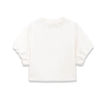 Elegante witte gebreide top met pofmouwen en een hoge ronde hals voor een klassieke look - S / Wit