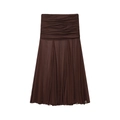 Eleganter dunkelbrauner Plissee-Midirock aus Chiffon mit breitem Bund für Damen - XS / Kaffeebraun