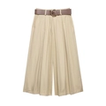 Pantaloni beige a gamba larga a vita alta con cintura in pelle marrone e fibbia oro - XS / Cachi