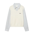 Top a maniche lunghe stile college con gilet in maglia e camicia a righe sottili - S / Beige