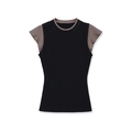Top da donna stile a strati con gilet nero e maglia a maniche corte in marrone caffè - S / Stampato
