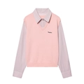 Gilet in maglia rosa sopra camicia a righe rosa e bianche per uno stile collegiale - S / Rosa
