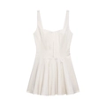 Elegant ivory satin sleeveless flared sundress with a stylish square neck and pleated skirt - XS / White