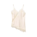 Elegante canotta in raso crema con delicato bordo in pizzo e orlo asimmetrico - Beige
