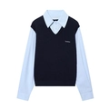Haut 2 pièces style preppy avec gilet en maille bleu marine et chemise bleu clair - S / Hauts / Noir et Bleu