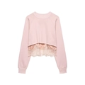 Sweat court rose pour femmes avec ourlet en dentelle élégant et manches raglan - XS / Rose