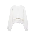 Sweat-shirt blanc court à manches longues avec bordure en dentelle cil élégante - XS / Blanc
