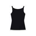Women's minimalist black ribbed knit tank top with wide straps and a slim fit design - S / Black