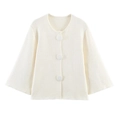 Cárdigan de punto crema minimalista con cuello redondo y botones grandes, estilo de corte holgado - S / Blanco