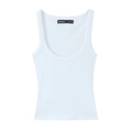 Slim fit white sleeveless cotton tank top with a deep round neck and a ribbed texture - S / White