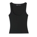 Minimalist black sleeveless cotton T-shirt featuring a tailored fit and custom neck label - S / Black