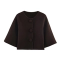 Chaqueta de punto corta para mujer en color marrón oscuro, corte holgado y tres botones chic - S / Café Oscuro