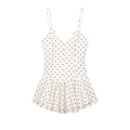 Polka dot short jumpsuit dress with thin straps and ruffled hem in cream and black - XS / Cream Black Polka Dot