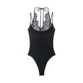 Body con scollo all'americana in pizzo floreale nero e morbido tessuto elastico - XS / Nero