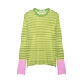 Maglione in maglia a righe da donna con maniche lunghe in verde e rosa a contrasto - S / Verde