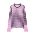 Maglia da donna a righe bordeaux e grigie con polsini rosa a contrasto moda - S / Viola