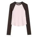 Raglan T-shirt in lichtroze en donkerbruin kleurblokmodel met een ronde zoomafwerking - XS / Roze