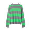 Women's chic striped knit sweater in vibrant green and dark grey horizontal patterns - S / Grey Green