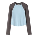 Driekleurig raglan T-shirt in lichtblauw en antracietgrijs van geribbelde gebreide stof - XS / Blauw