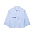 Camicia corta a righe azzurre minimalista con bottoni nascosti e tasche frontali - XS / Blu