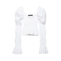 Witte blouse met vierkante hals, gesmokte pofmouwen en uitlopende manchetten - XS