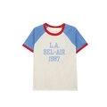 Amerikanisches Retro Raglan-T-Shirt mit L.A. BEL-AIR 1987 Print in Elfenbein und Blau - S / Blau