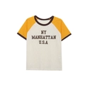 Retro-T-Shirt im amerikanischen Raglan-Stil mit NY-Manhattan-Aufdruck und Rundhalsausschnitt - S / Gelb