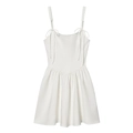 White corset style camisole dress with bow straps and pleated hem on white background - XS / White