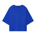 Royal blue crew neck knit sweater with relaxed drop shoulder sleeves and loose fit - S / Blue