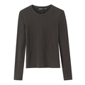 Camiseta ajustada gris carbón de manga larga con cuello redondo clásico mujer - S / Marrón