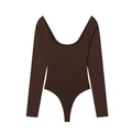 Dunkelbrauner Langarm-Body mit U-Ausschnitt aus elastischem Strickstoff - S / Kaffeebraun