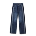 Damen-Denim-Jeans mit weitem Bein und blauem Patchwork-Seitenstreifen-Design - Hose