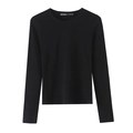 Camiseta ajustada negra de manga larga con cuello redondo en algodón acanalado - S / Negro