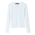 Camiseta blanca de manga larga con cuello redondo para mujer, ajuste ceñido en algodón - S / Blanco