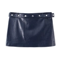 Minigonna in ecopelle blu scuro linea ad A con cintura decorata da borchie argento - XS / Minigonna