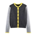 Cardigan en tricot bicolore pour femme avec corps gris et bordures jaunes contrastantes - S / Couture Gris/Jaune