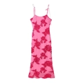 Elegant pink slim-fit maxi dress with 3D floral embroidery and spaghetti straps - S / Top And Bottom (Strappy Cami)