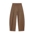 Women's brown pinstripe high-waisted balloon trousers with structured front pleats - Dark Brown