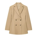 Getailleerde damesblazer met dubbele knopenrij in licht camel met klassieke reverskraag - XS / Tops / Khaki