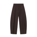Deep brown high-waisted wide-leg balloon pants with pleated front in a relaxed silhouette - Coffee