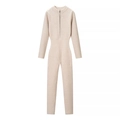 Chic beige long sleeve knitted bodysuit with front zipper and slim fit design - XS / Beige