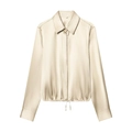 Elegante camicia in raso oro champagne con maniche lunghe e orlo con coulisse - XS / Beige