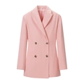 Slim fit light pink double breasted blazer with classic notched lapels and tortoiseshell buttons - XS / Tops / Pink