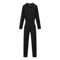 Slim fit black long sleeve bodysuit with front zipper and ribbed texture design - XS / Black